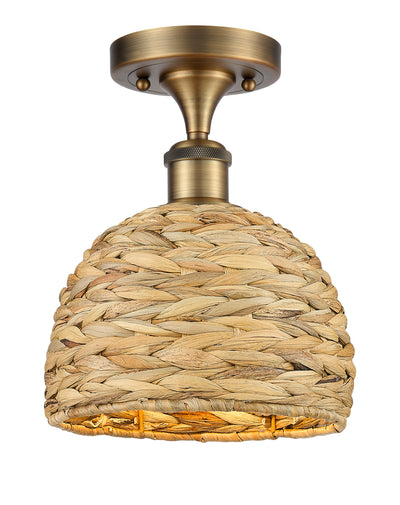 Woven Rattan 8-Inch 1-Light Semi-Flush Mount 10.75-Inch High