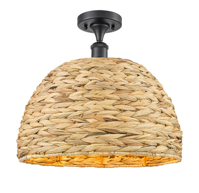 Woven Rattan 16-Inch 1-Light Semi-Flush Mount 15-Inch High