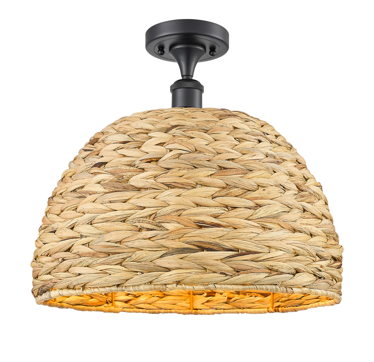 Woven Rattan 16-Inch 1-Light Semi-Flush Mount 15-Inch High