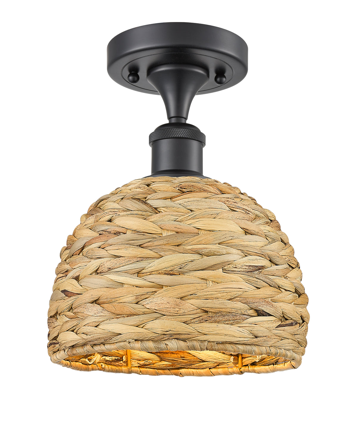 Woven Rattan 8-Inch 1-Light Semi-Flush Mount 10.75-Inch High