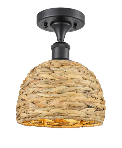 Woven Rattan 8-Inch 1-Light Semi-Flush Mount 10.75-Inch High