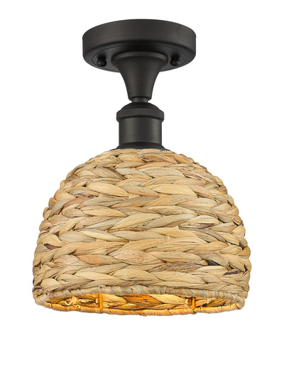 Woven Rattan 8-Inch 1-Light Semi-Flush Mount 10.75-Inch High