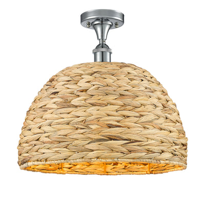 Woven Rattan 16-Inch 1-Light Semi-Flush Mount 15-Inch High