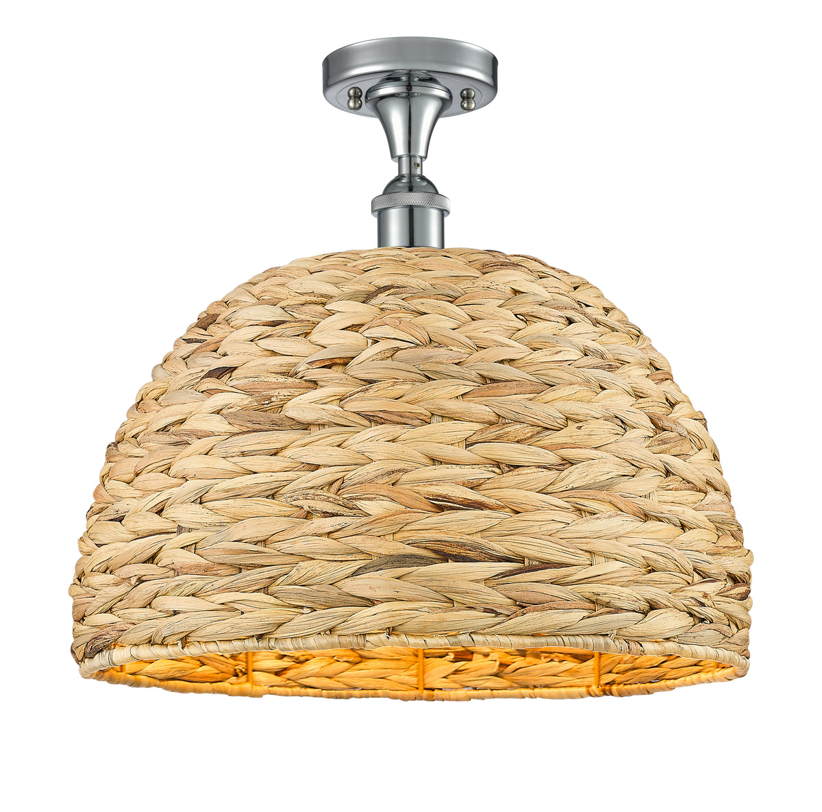 Woven Rattan 16-Inch 1-Light Semi-Flush Mount 15-Inch High