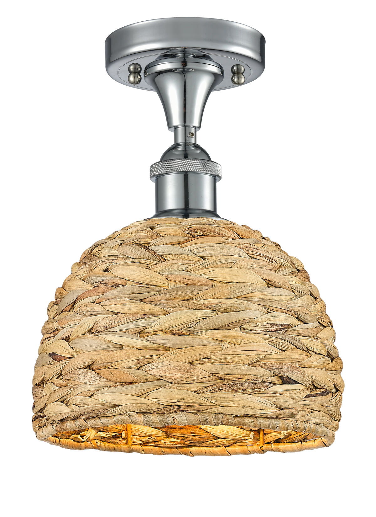 Woven Rattan 8-Inch 1-Light Semi-Flush Mount 10.75-Inch High