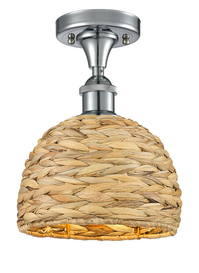 Woven Rattan 8-Inch 1-Light Semi-Flush Mount 10.75-Inch High