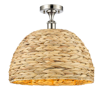 Woven Rattan 16-Inch 1-Light Semi-Flush Mount 15-Inch High