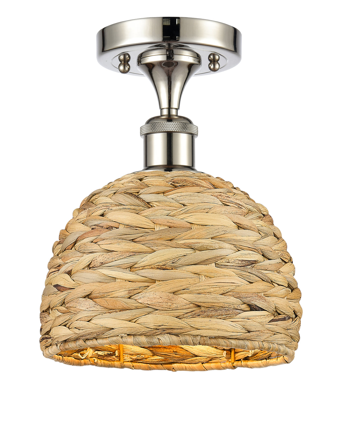 Woven Rattan 8-Inch 1-Light Semi-Flush Mount 10.75-Inch High