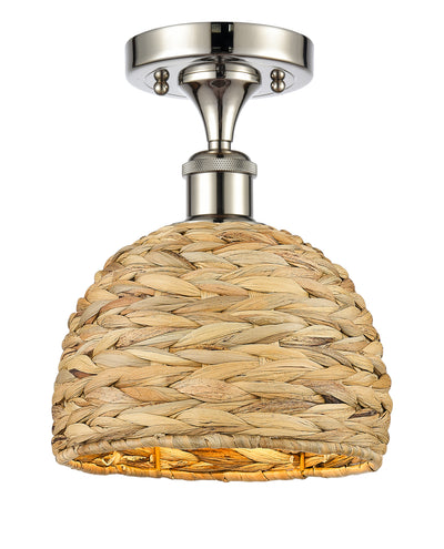 Woven Rattan 8-Inch 1-Light Semi-Flush Mount 10.75-Inch High