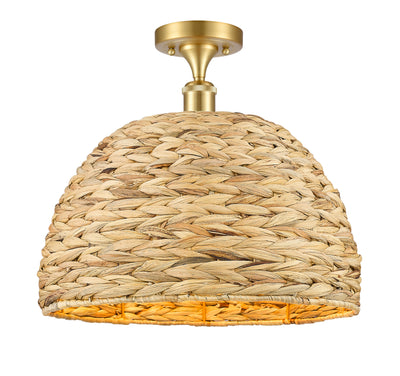 Woven Rattan 16-Inch 1-Light Semi-Flush Mount 15-Inch High