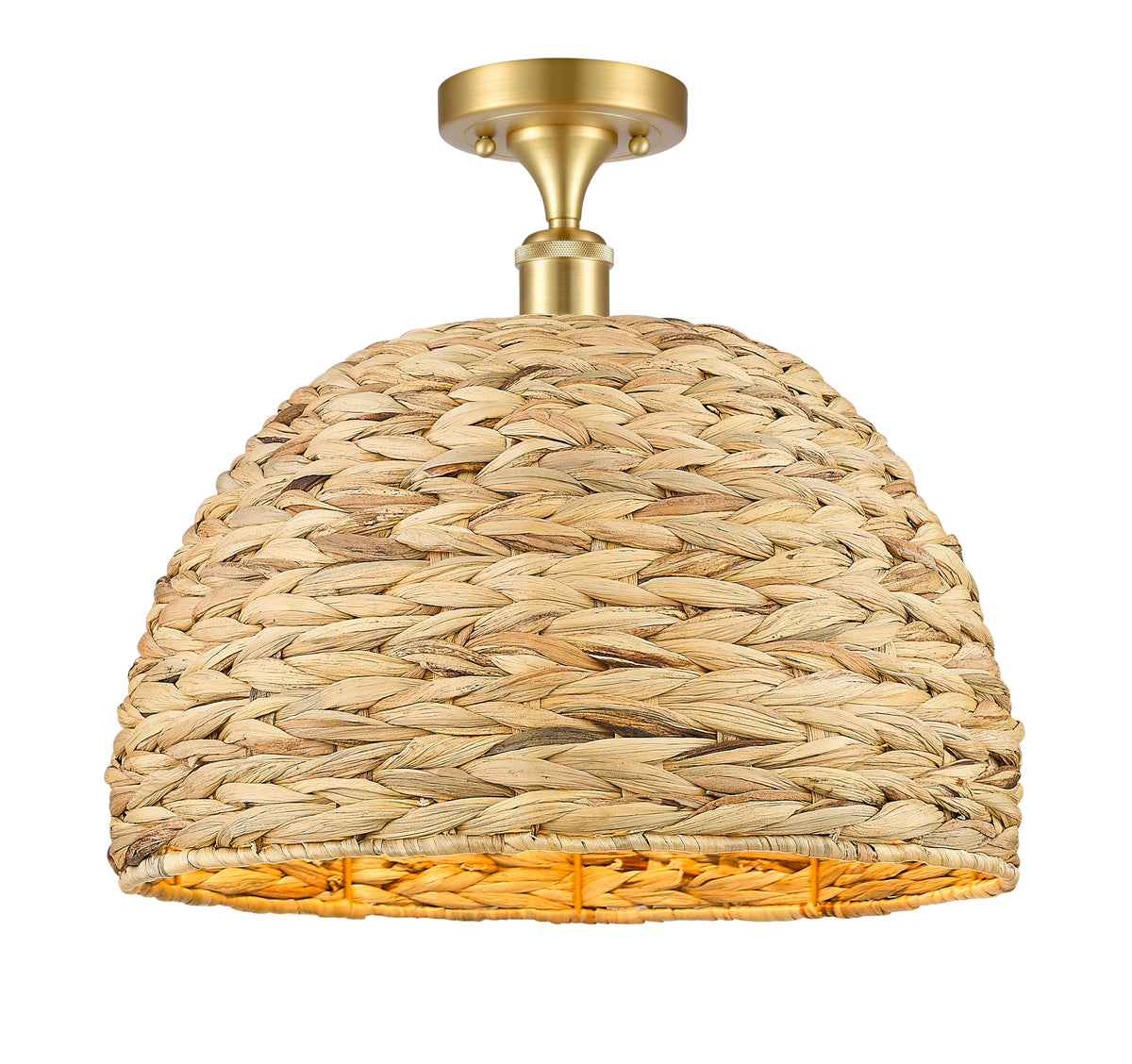Woven Rattan 16-Inch 1-Light Semi-Flush Mount 15-Inch High