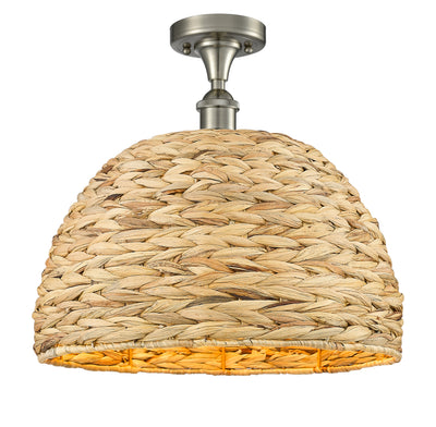 Woven Rattan 16-Inch 1-Light Semi-Flush Mount 15-Inch High