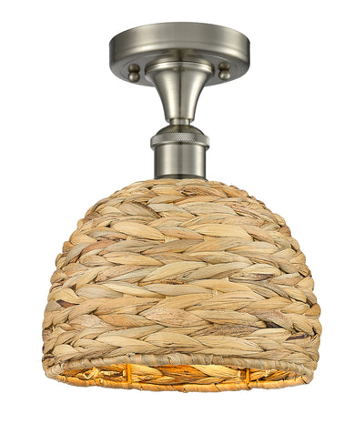 Woven Rattan 8-Inch 1-Light Semi-Flush Mount 10.75-Inch High