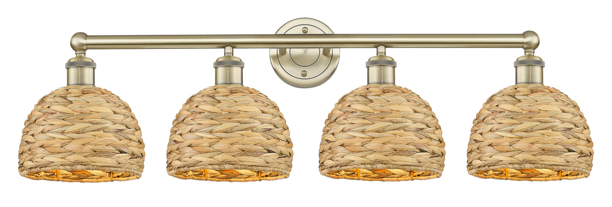 Woven Rattan 35-Inch 4-Light Bath Vanity Light 11-Inch High