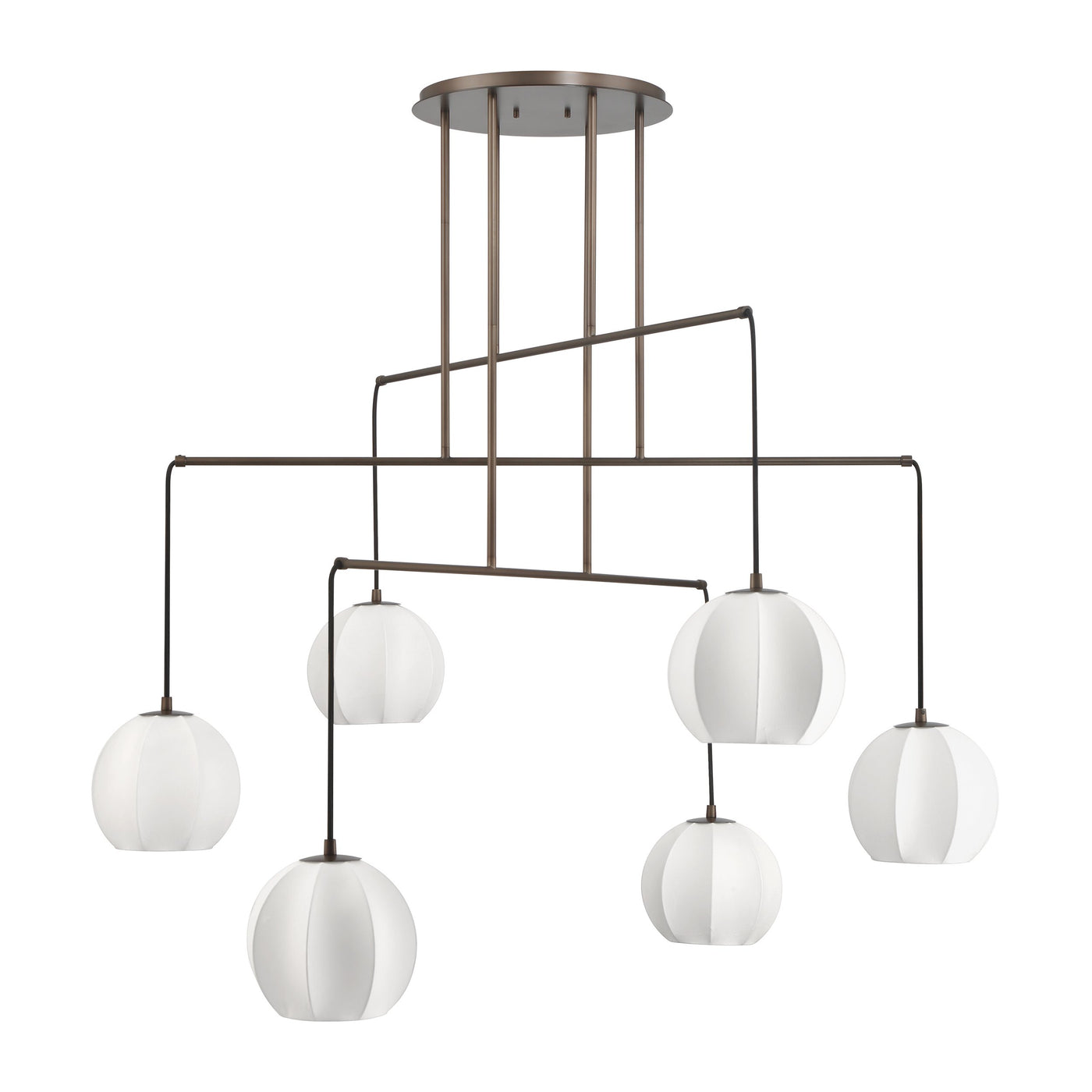 Bryony 48-inch 6-light Forged Bronze Chandelier with White Synthetic Silk Shades