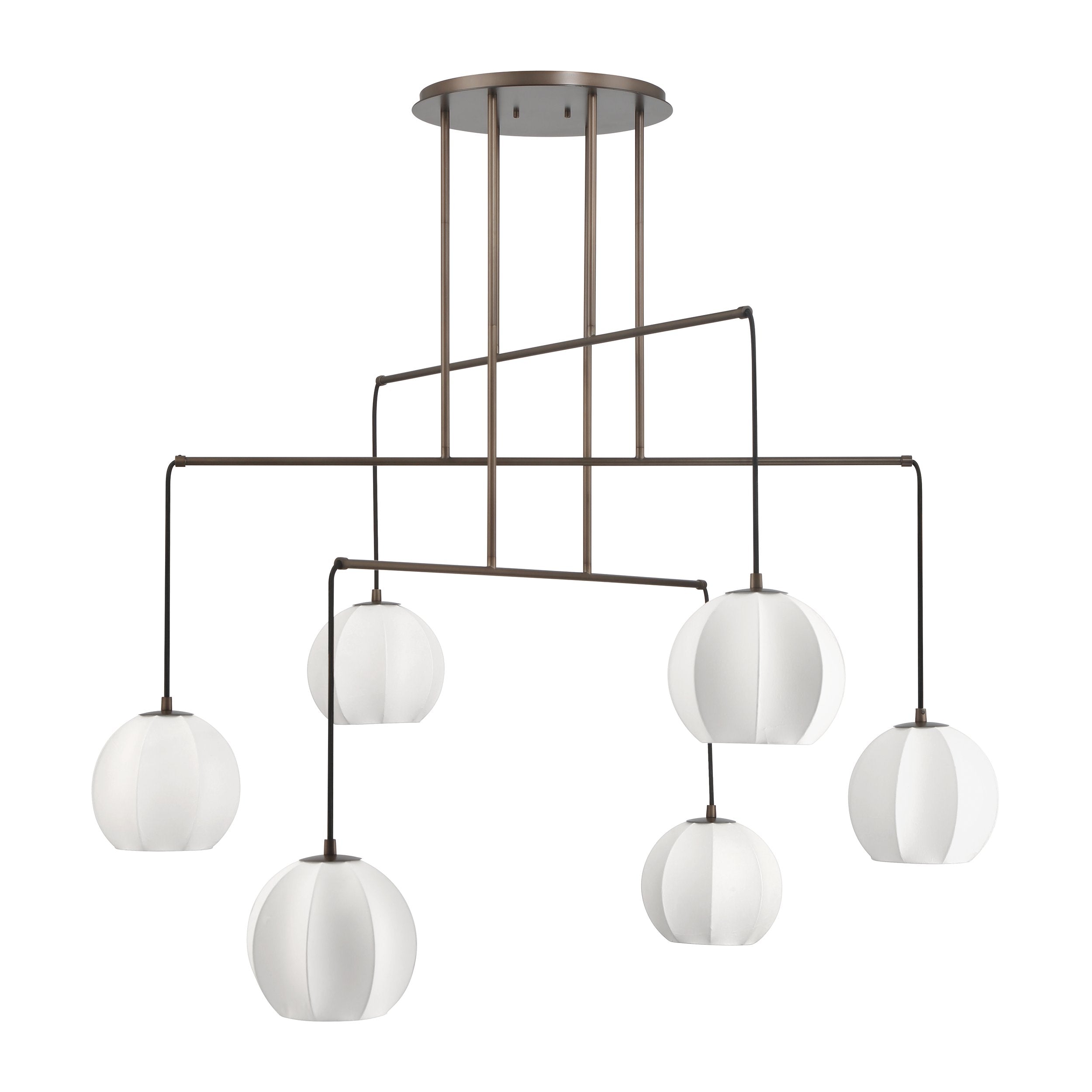 Bryony 48-inch 6-light Forged Bronze Chandelier with White Synthetic Silk Shades