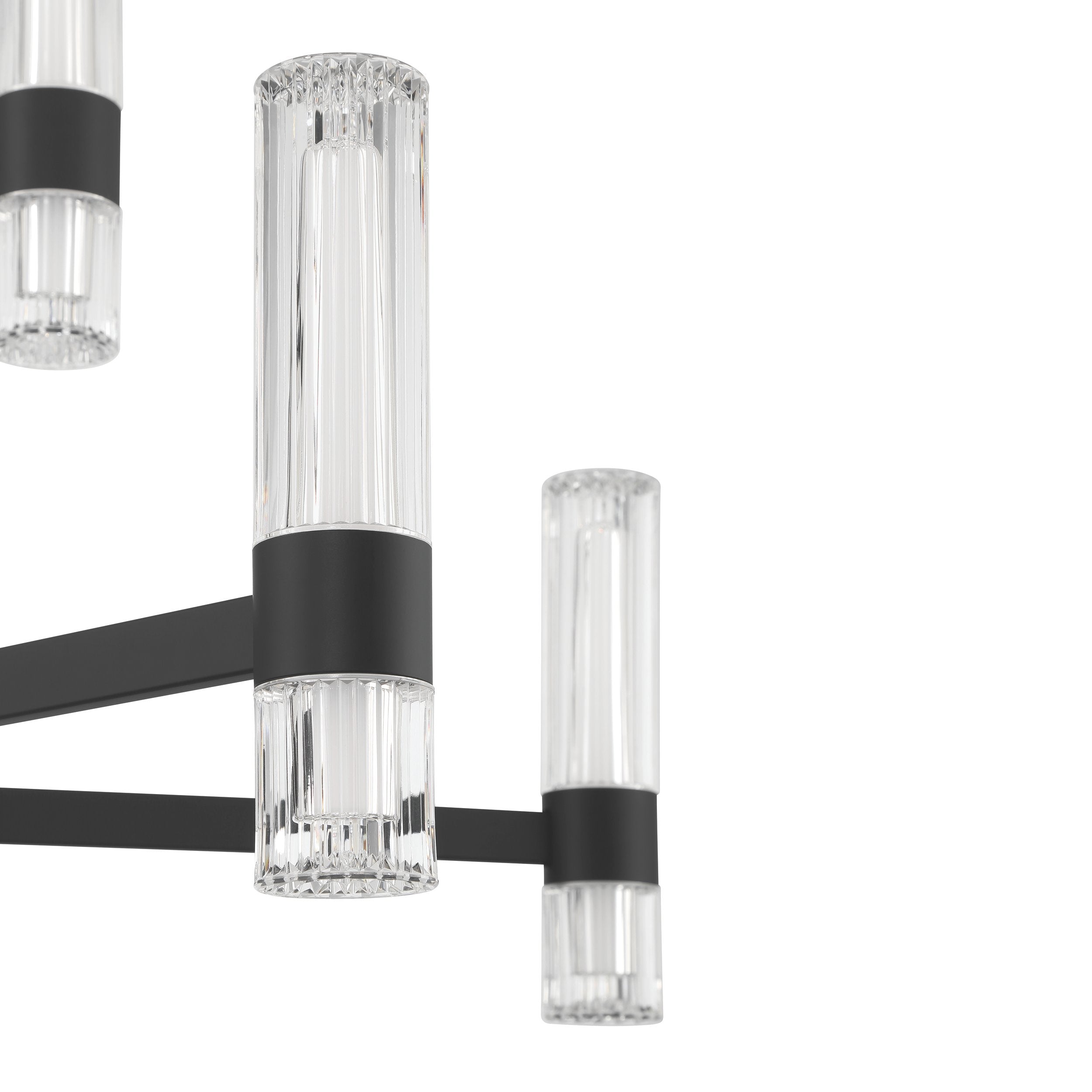 Ristretto 42-inch 18-light Matte Black LED Chandelier with Clear Ribbed and White Acrylic Shades
