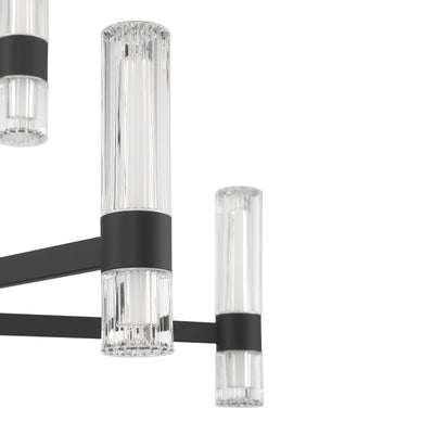 Ristretto 42-inch 18-light Matte Black LED Chandelier with Clear Ribbed and White Acrylic Shades