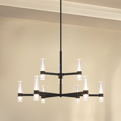 Ristretto 42-inch 18-light Matte Black LED Chandelier with Clear Ribbed and White Acrylic Shades
