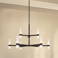 Ristretto 42-inch 18-light Matte Black LED Chandelier with Clear Ribbed and White Acrylic Shades