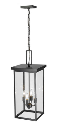 27-inch Barkeley Powder Coated Black 4-Light Outdoor Hanging Lantern with Clear Glass