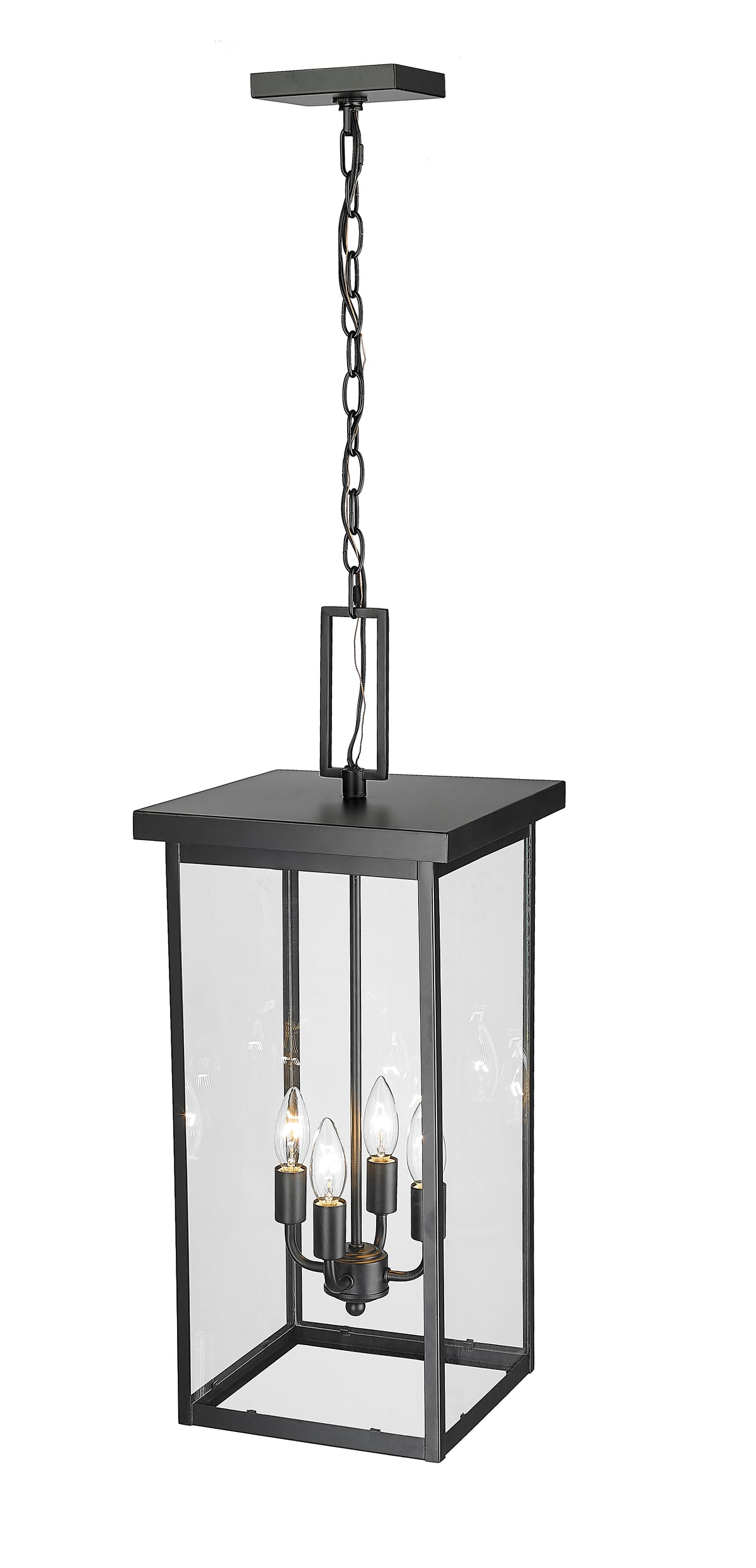 27-inch Barkeley Powder Coated Black 4-Light Outdoor Hanging Lantern with Clear Glass