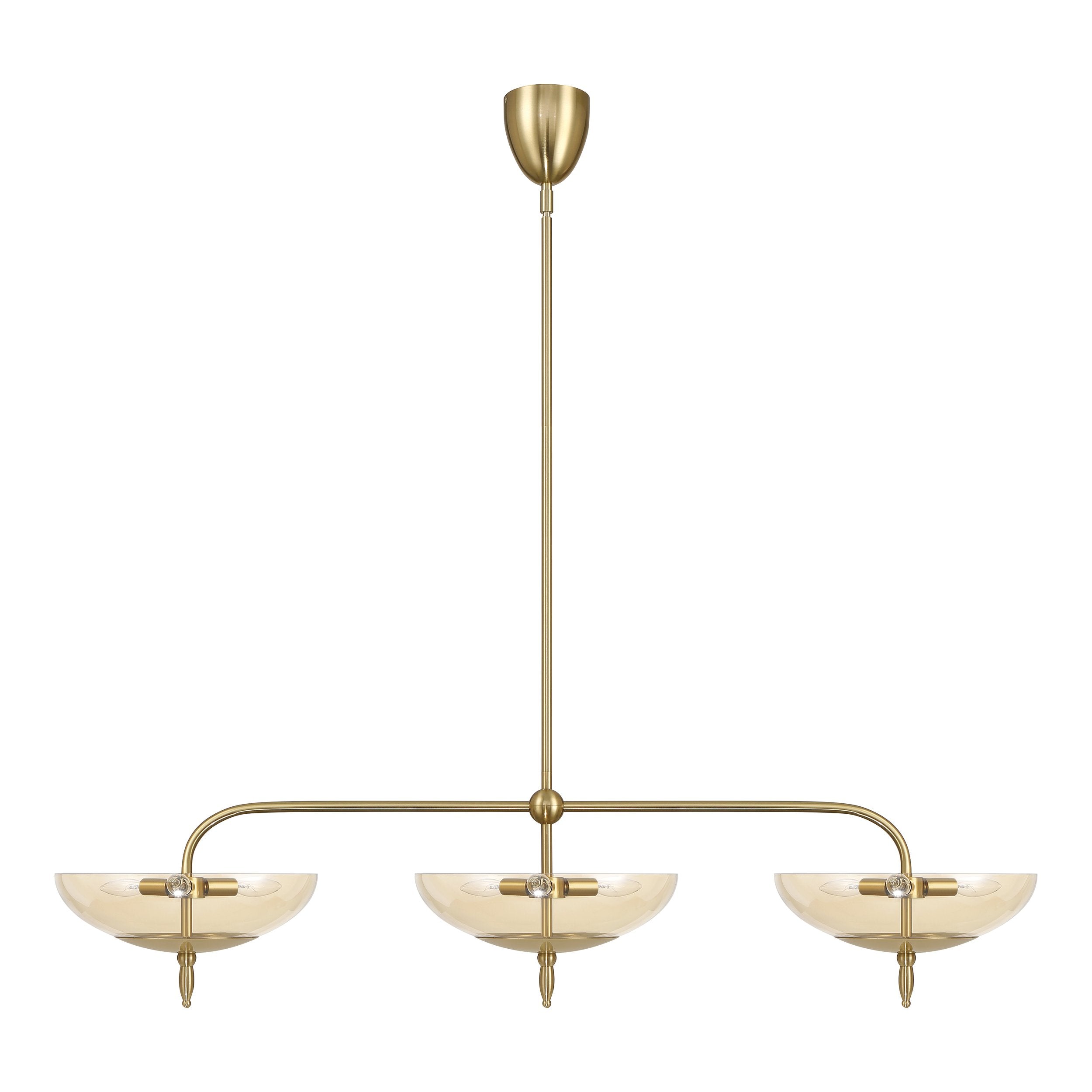 Fiorello 54-inch 9-light Brushed Gold Linear Chandelier with Smoked Amber Glass Shades