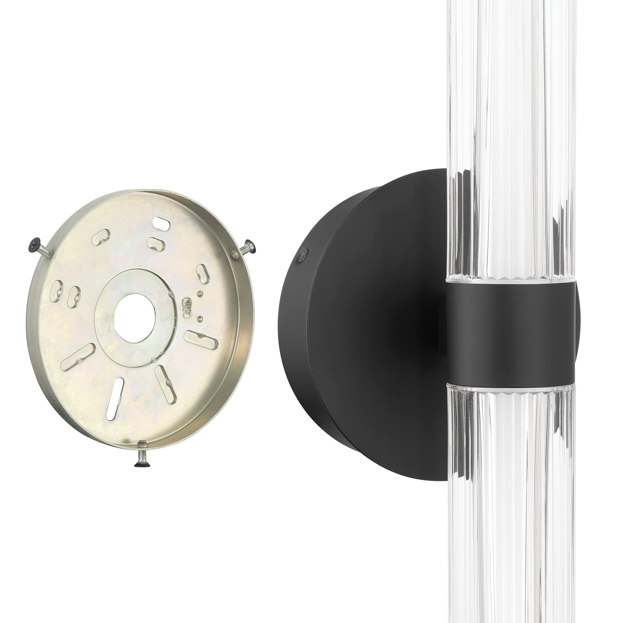 Ristretto 13-inch 2-light Matte Black LED Wall Sconce with Clear Ribbed and White Acrylic Shades