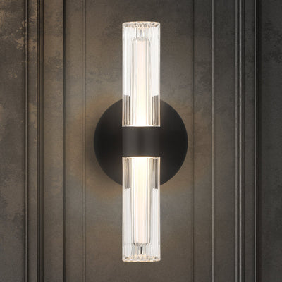 Ristretto 13-inch 2-light Matte Black LED Wall Sconce with Clear Ribbed and White Acrylic Shades