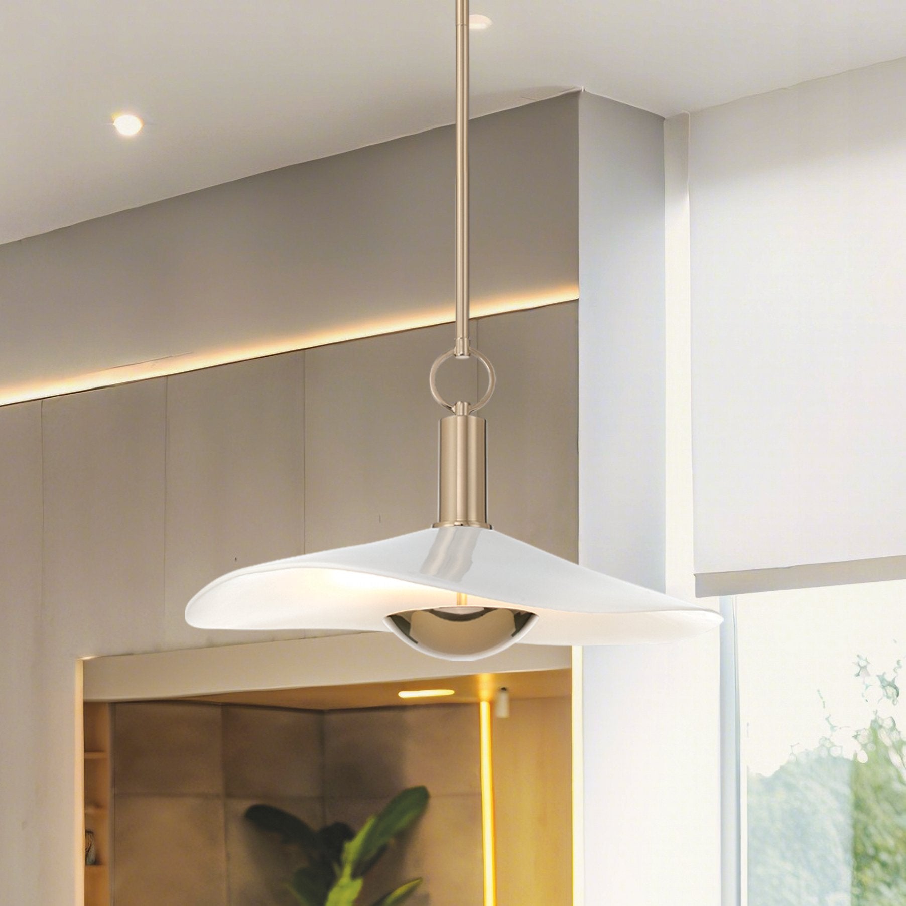 Novella 18-inch Polished Gold LED Convertible Pendant with White Glazed Ceramic Shade