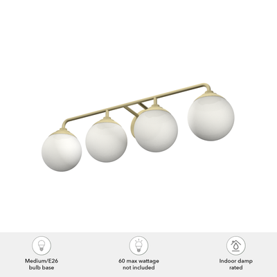 Hepburn 30-inch 4-light Modern Brass Vanity Light with Cased White Glass