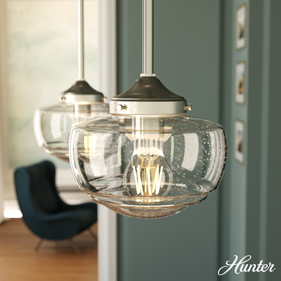 Saddle Creek 7.5-inch 1-light Brushed Nickel Schoolhouse Pendant with Seeded Glass