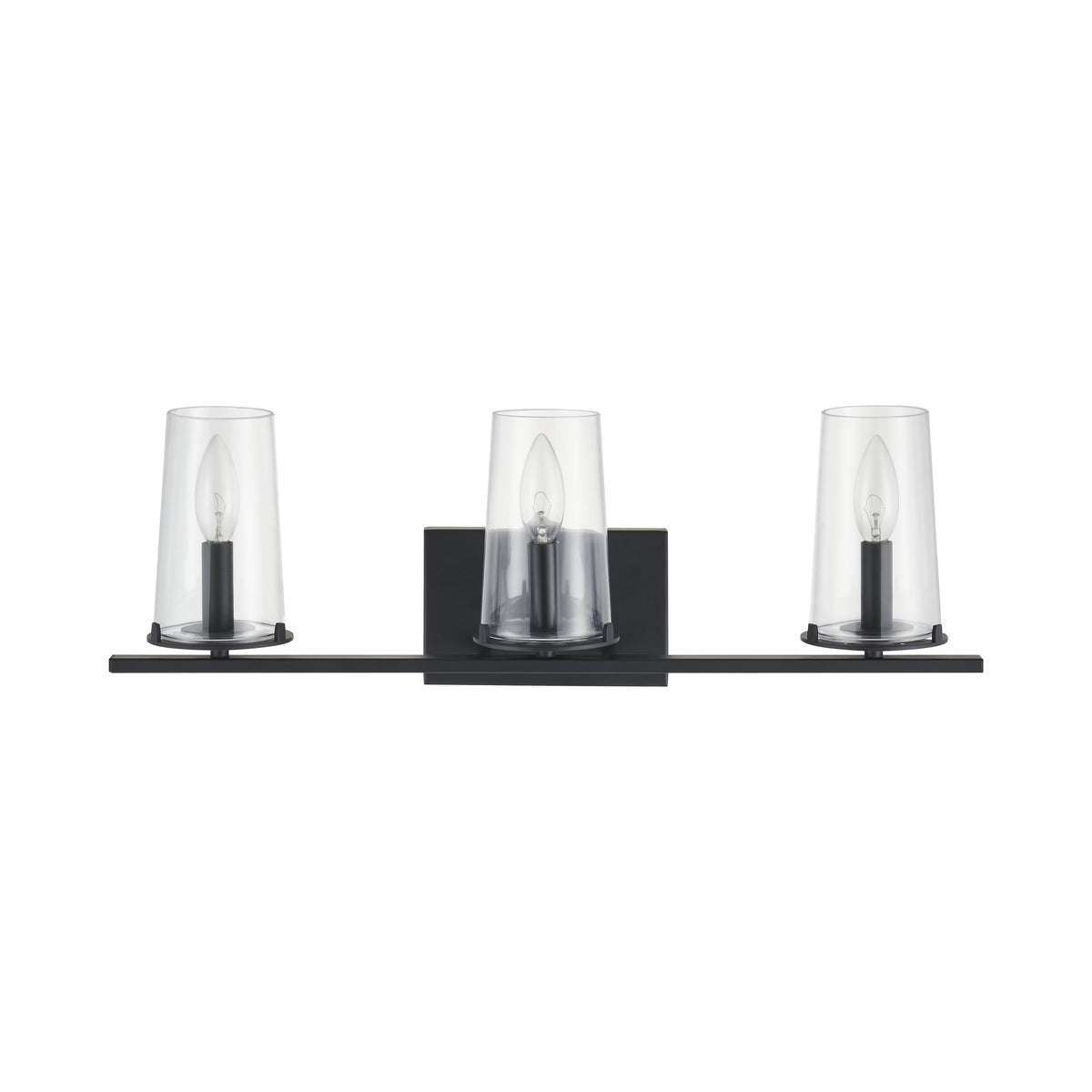 Jared 24-inch 3-light Matte Black Vanity Light with Clear Glass Shades