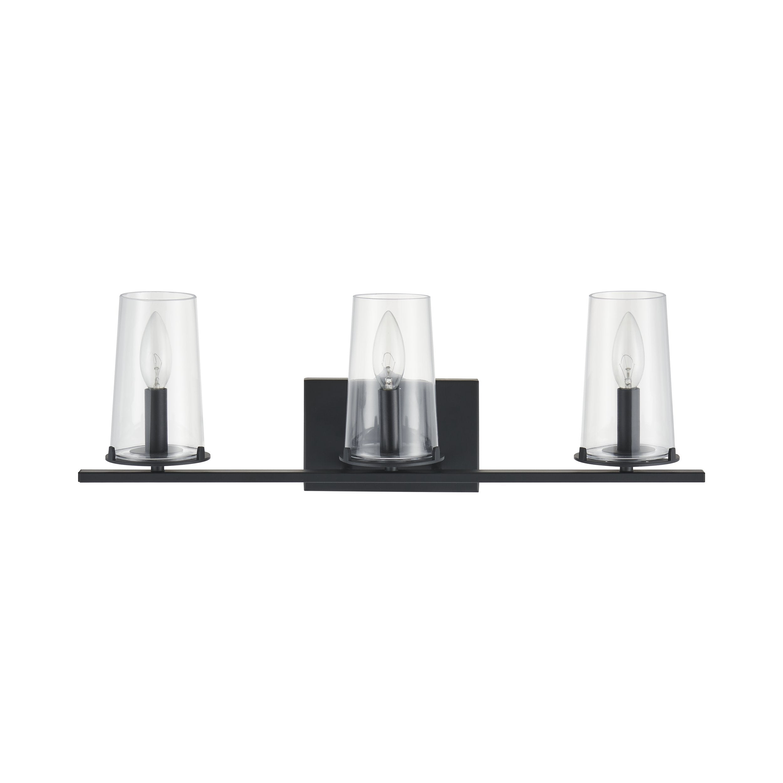 Jared 24-inch 3-light Matte Black Vanity Light with Clear Glass Shades