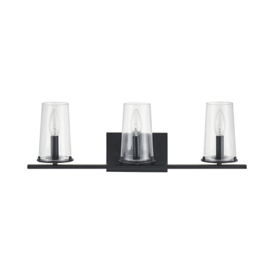 Jared 24-inch 3-light Matte Black Vanity Light with Clear Glass Shades