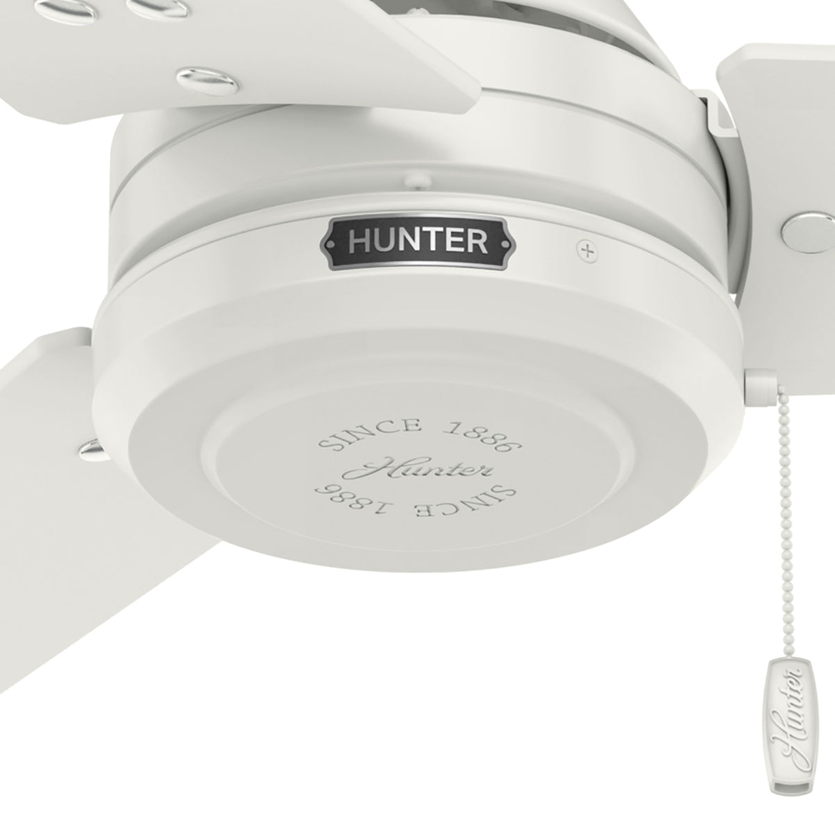 52 inch Cassius Fresh White Damp Rated Ceiling Fan and Pull Chain