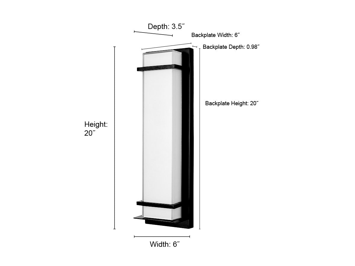 20-inch Powder Coated Black Outdoor Wall Sconce with White Glass