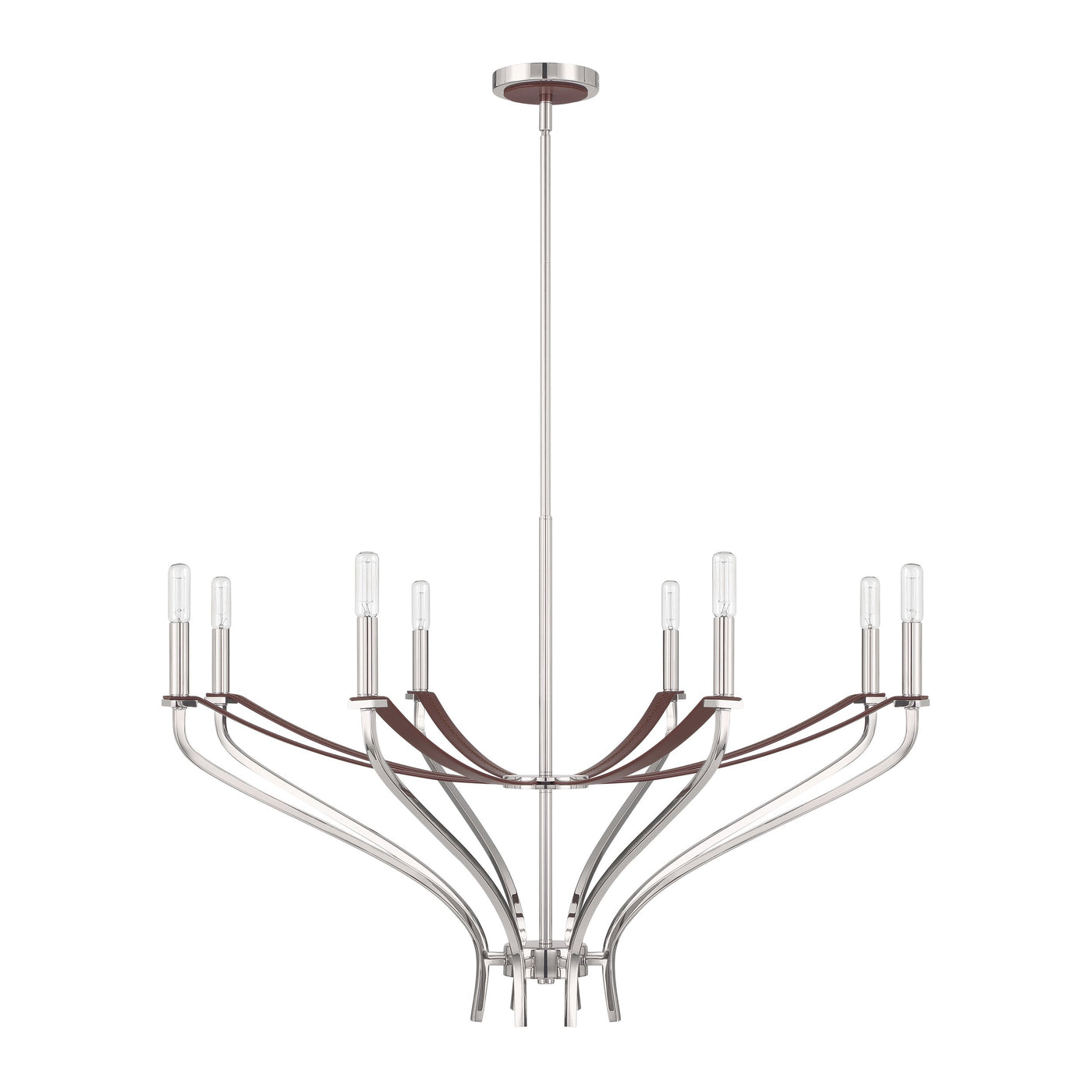 Sussex 36-inch 8-light Polished Nickel and Dark Brown Faux Leather Chandelier