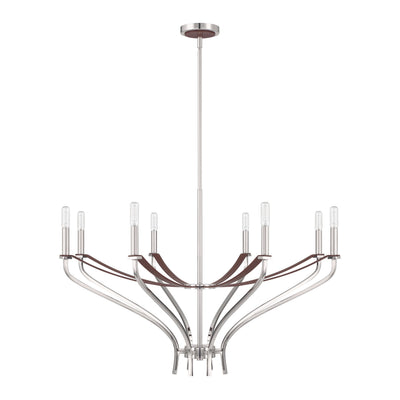 Sussex 36-inch 8-light Polished Nickel and Dark Brown Faux Leather Chandelier