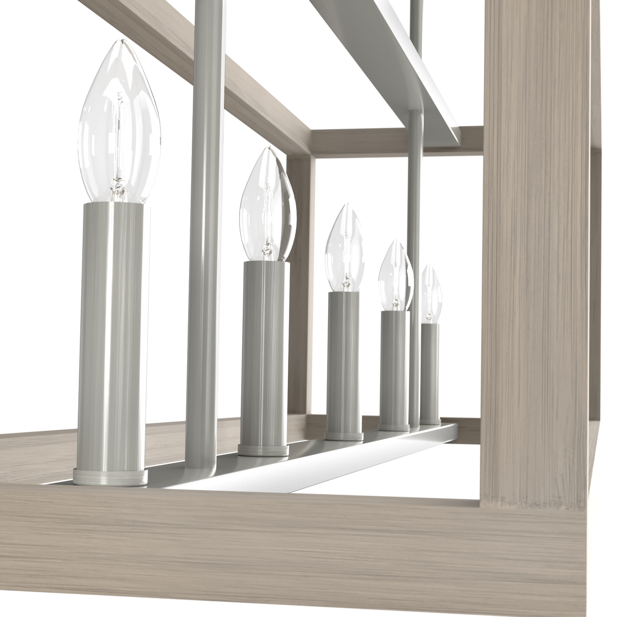 Squire Manor 40-inch 5-light Brushed Nickel and Bleached Wood Linear Chandelier