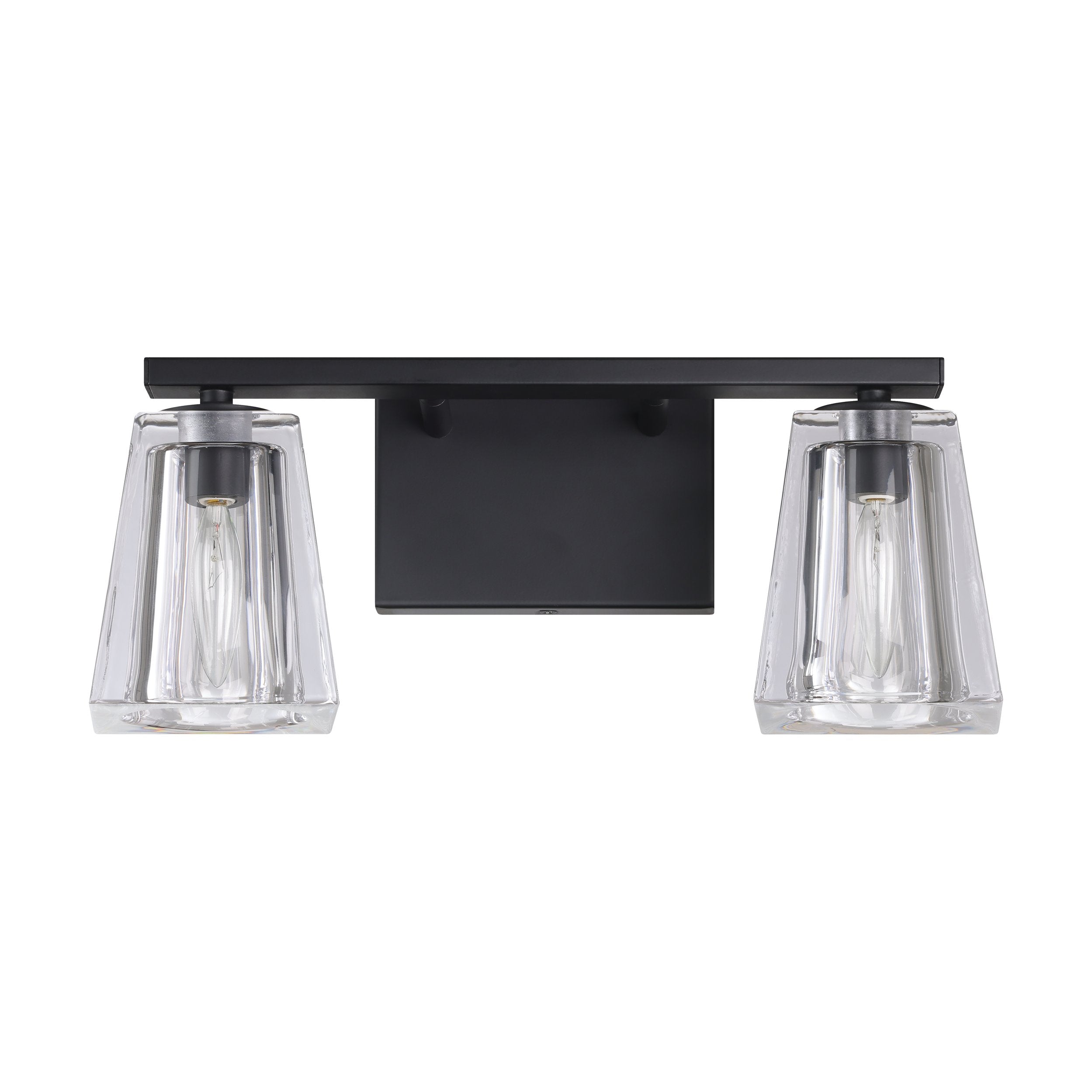 Valentin 15-inch 2-light Matte Black Vanity Light with Clear Pressed Glass Shades
