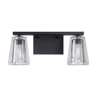 Valentin 15-inch 2-light Matte Black Vanity Light with Clear Pressed Glass Shades