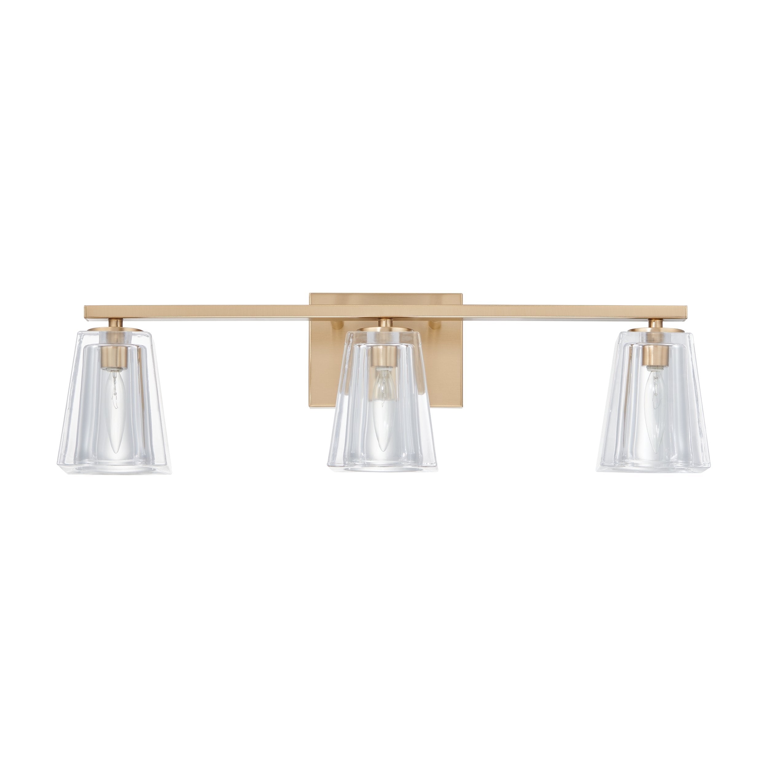 Valentin 24-inch 3-light Champagne Gold Vanity Light with Clear Pressed Glass Shades