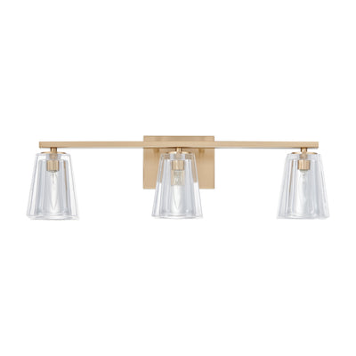 Valentin 24-inch 3-light Champagne Gold Vanity Light with Clear Pressed Glass Shades