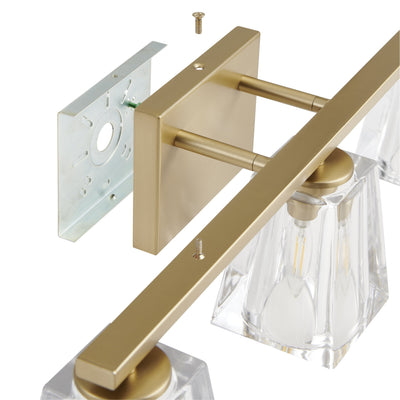 Valentin 24-inch 3-light Champagne Gold Vanity Light with Clear Pressed Glass Shades