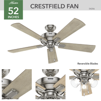 52 inch Crestfield Brushed Nickel Ceiling Fan with LED Light Kit and Pull Chain
