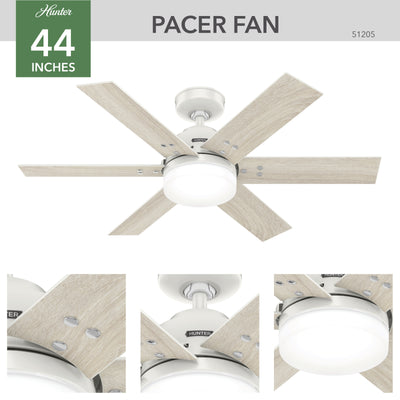 44 inch Pacer Fresh White Ceiling Fan with LED Light Kit and Handheld Remote