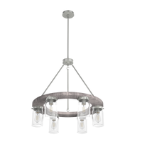 Devon Park 26.5-inch 6-light Brushed Nickel and Grey Wood Chandelier with Clear Glass