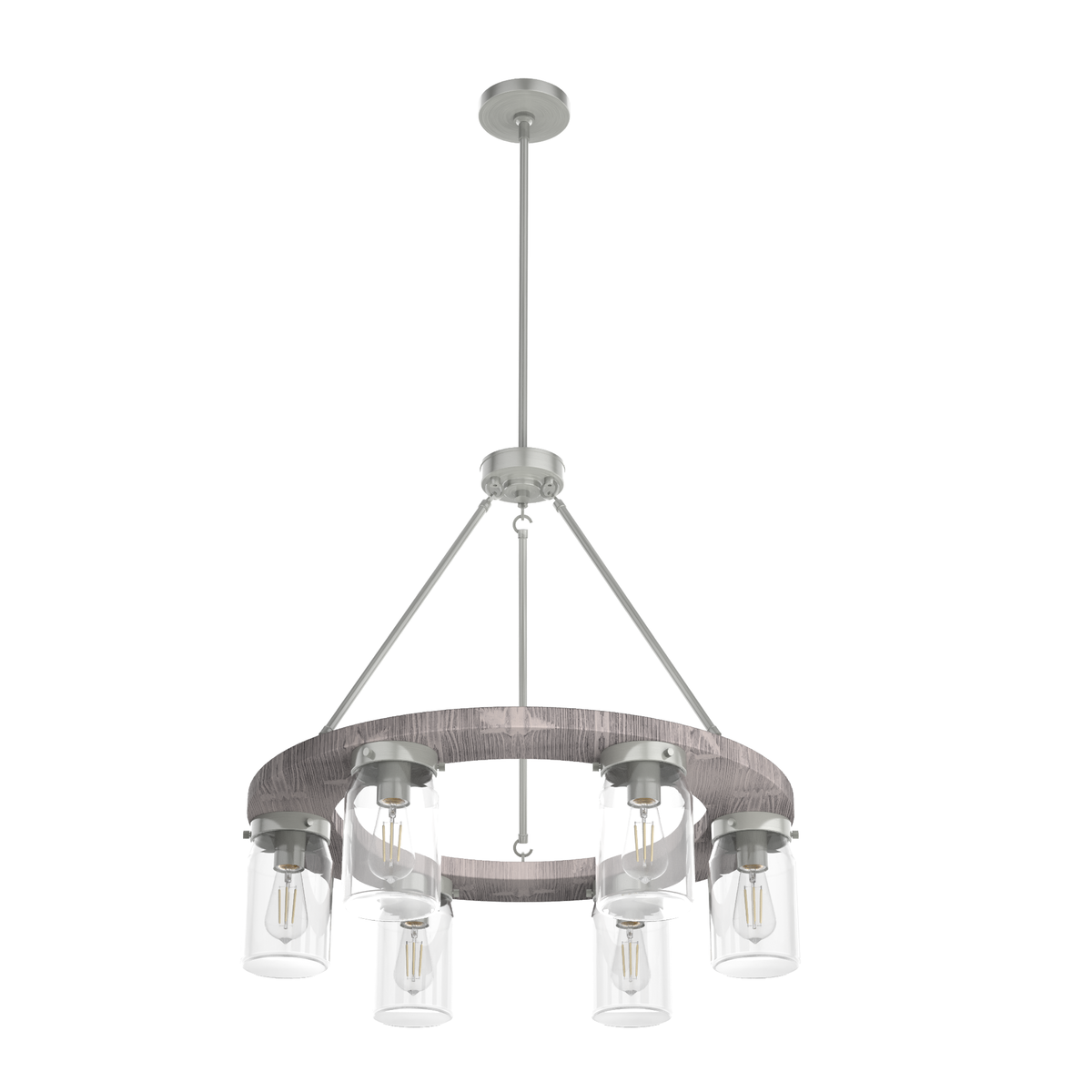 Devon Park 26.5-inch 6-light Brushed Nickel and Grey Wood Chandelier with Clear Glass