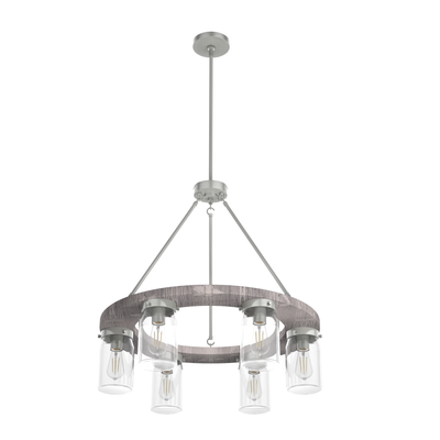 Devon Park 26.5-inch 6-light Brushed Nickel and Grey Wood Chandelier with Clear Glass